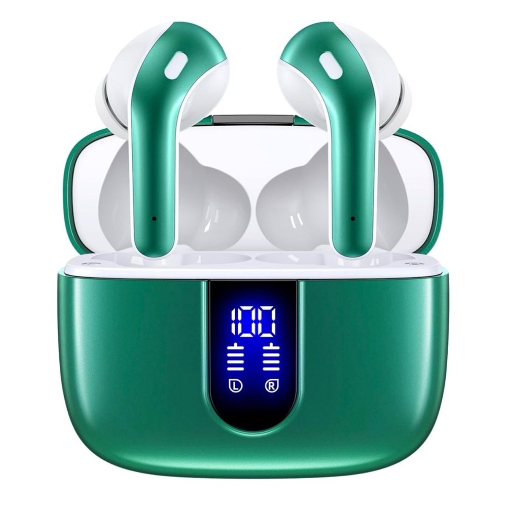 Green Wireless Earbuds with Charging Case